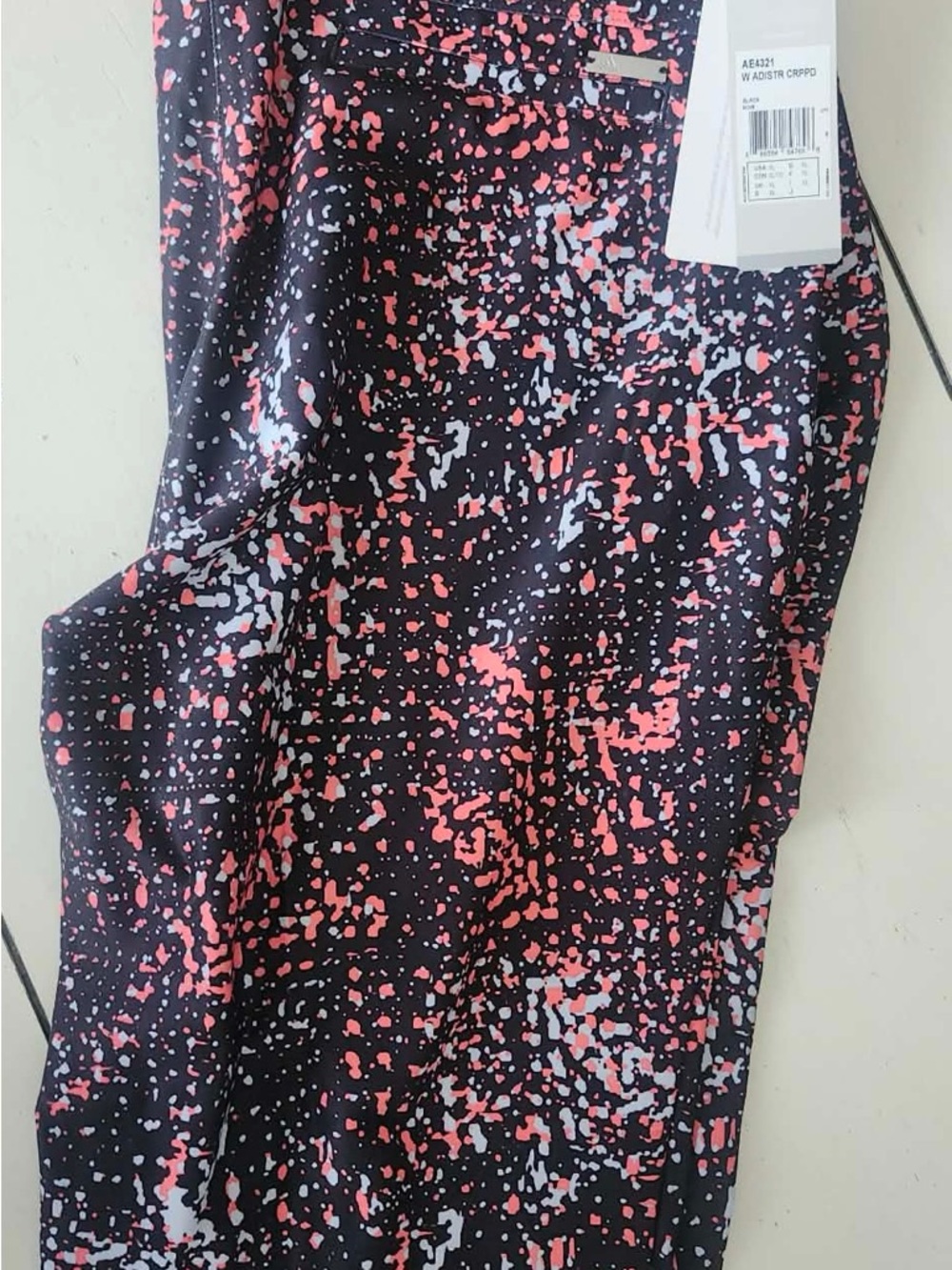 Black Adidas Athletic Leggings with Pink & White Splatter Print
